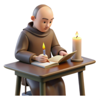 serene modern A solitary monk writing in a scriptorium, illuminated by a single candle, quiet contemplative mood, realistic detail 4K png