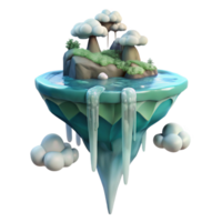 vibrant rustic A floating island with waterfalls cascading down the sides, ethereal light, fantasy art style authentic png