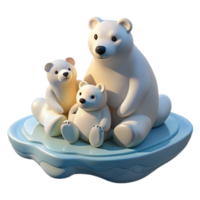 vibrant traditional A playful family of polar bears sliding on an ice floe, illuminated by the soft glow of the Arctic sun, in a claymation style exclusive png