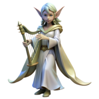 wonderful traditional A graceful elf with long, pointed ears and flowing white robes, playing a lyre in a forest glade. Soft, magical lighting. High fantasy style high resolution png