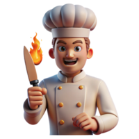 vibrant classic Portrait of a chef with a determined expression, holding a sharp knife, lit by the warm glow of a kitchen fire, in a photorealistic style original png