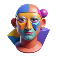 serene vintage An abstract representation of a human face, using geometric shapes and bold colors, in a cubist style 4K png