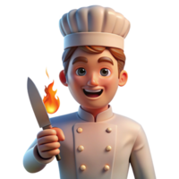 stunning artistic Portrait of a chef with a determined expression, holding a sharp knife, lit by the warm glow of a kitchen fire, in a photorealistic style authentic png