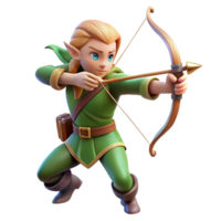 beautiful contemporary A graceful elf with long, pointed ears and a bow and arrow, aiming at a distant target. Soft, forest lighting. Fantasy art style premium png
