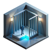 serene abstract A futuristic prison cell with a lone figure silhouetted against a bright, sterile light, minimalist composition, graphic design style, sharp shadows original png