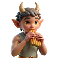 elegant vintage A mischievous satyr playing a pan flute in a sun-drenched forest glade. Warm, inviting lighting. Impressionistic style 4K png
