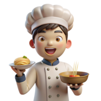 beautiful modern A cheerful anime chef with a bright smile, holding a plate of steaming ramen, warm, inviting lighting, in the style of a slice-of-life anime detailed png