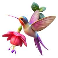 serene modern A tiny hummingbird hovering near a vibrant fuchsia flower, captured in macro photography with soft, diffused lighting detailed png
