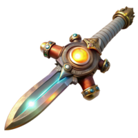 vibrant abstract Steampunk sword, intricate engravings, glowing energy core in the hilt, held aloft, dramatic lighting, highly detailed, cinematic professional png