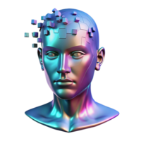 magnífico criativo uma holográfico projeção do uma humano face desintegrando para dentro píxeis, problemático e distorcido, cyberpunk estilo autêntico png