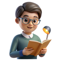 extraordinary rustic Portrait of a student with a focused expression, wearing glasses and reading a book, lit by a desk lamp, in a realistic style detailed png