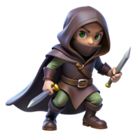 impressive minimalist A cunning rogue with a hooded cloak and a gleaming dagger, sneaking through the shadows. Dark fantasy style, low-key lighting high quality png