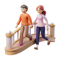 wonderful traditional A couple holding hands while walking across a pedestrian bridge, romantic style, soft, warm lighting 4K png