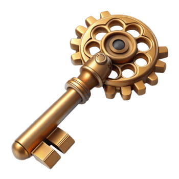 dramatic modern A steampunk key, with intricate carvings and a clockwork mechanism embedded in the handle. Soft, diffused lighting, antique style, photorealistic rendering original png