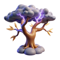 elegant minimalist A gnarled oak tree in a thunderstorm, dramatic lightning, powerful style detailed png