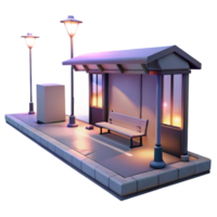 impressive contemporary A desolate bus stop in a deserted urban landscape, dim twilight lighting, melancholic atmosphere, surreal style original png