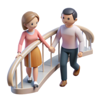 serene classic A couple holding hands while walking across a pedestrian bridge, romantic style, soft, warm lighting exclusive png