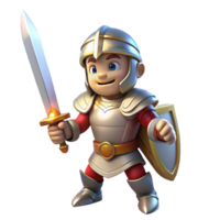 serene modern A cartoon knight in shining armor, brandishing a sword, a dramatic spotlight highlighting their heroic pose, illustrated in a bold and dynamic cartoon style authentic png