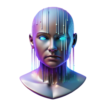 indrukwekkend artistiek een holografische projectie van een menselijk gezicht, gefragmenteerd en haperen, tegen een backdrop van binair code streaming naar beneden een donker scherm. cyberpunk stijl professioneel png