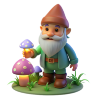 beautiful artistic A mischievous gnome with a pointed hat and bushy beard, tending to a glowing mushroom garden. Soft, whimsical lighting. Fairytale style original png