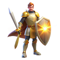 stunning vintage A noble knight in shining armor, wielding a sword and shield, standing in a heroic pose, illuminated by a divine light. Classical style professional png