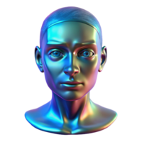 beautiful modern A holographic projection of a human face glitching and distorting, illuminated by the cool blue light of the projector. Glitch art style premium png