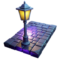wonderful minimalist A lone streetlamp illuminating a cobblestone alleyway in a futuristic metropolis, cyberpunk style, volumetric lighting, rain-slicked surfaces high quality png