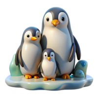 wonderful creative A family of penguins huddled together on the ice, illuminated by soft daylight, in a charming, realistic style genuine png