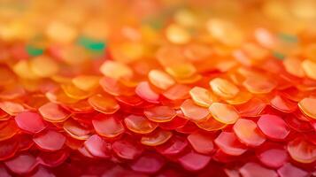 Close-up of vibrant orange and red scales creating a textured pattern resembling a sunset photo