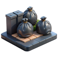 elegant modern A pile of garbage bags on a city sidewalk, urban grime, realistic rendering, dim lighting authentic png