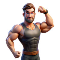 magnificent traditional Portrait of a man with a powerful build, flexing his muscles, lit by dramatic, contrasting light, in a heroic style 4K png