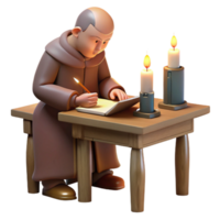 elegant minimalist A solitary monk writing in a scriptorium, illuminated by a single candle, quiet contemplative mood, realistic detail genuine png