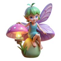 serene classic A mischievous pixie with iridescent wings, perched on a giant, bioluminescent mushroom, holding a tiny lantern. Soft, magical lighting. Dreamlike style original png