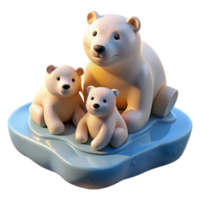 extraordinary creative A playful family of polar bears sliding on an ice floe, illuminated by the soft glow of the Arctic sun, in a claymation style original png