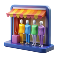 elegant creative A brightly lit shop window displaying mannequins, consumerism theme, vibrant colors, pop art style high resolution png
