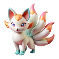magnificent rustic A playful anime kitsune with multiple tails, each a different color, mischievous expression, soft, pastel lighting, in the style of a folklore anime high quality png