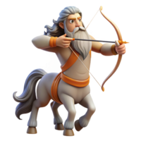 stunning modern A wise centaur with a long, flowing beard, aiming a bow and arrow, under the soft glow of twilight. Neoclassical style premium png