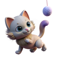 beautiful modern A playful kitten batting at a dangling string, its fur fluffy and soft, depicted in a charming, whimsical style authentic png