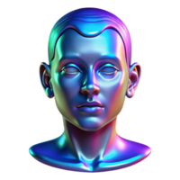 elegant contemporary A holographic projection of a human face glitching and distorting, illuminated by the cool blue light of the projector. Glitch art style authentic png
