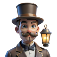 vibrant classic Portrait of a man with a handlebar mustache and top hat, lit by a gaslight, in a steampunk style professional png