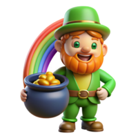 impressive minimalist A mischievous leprechaun guarding his pot of gold at the end of a rainbow. Vibrant, colorful lighting. Cartoon style high resolution png