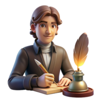 serene abstract Portrait of a writer with a pensive expression, holding a quill pen, lit by the warm glow of a desk lamp, in a vintage, romantic style 4K png