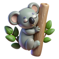 vibrant abstract A sleepy koala clinging to a eucalyptus tree, soft diffuse lighting, cute and cuddly style high quality png