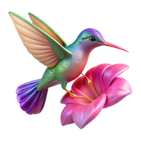extraordinary artistic A tiny, iridescent hummingbird hovering near a vibrant fuchsia flower, bokeh effect, macro photography style premium png