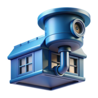 beautiful modern A security camera mounted on a building facade, surveillance theme, cool blueish tint, dystopian atmosphere high resolution png