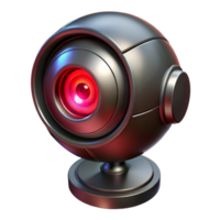 stunning abstract A close-up of a surveillance camera, glowing red eye, dark, moody lighting, cyberpunk style, metallic textures detailed png
