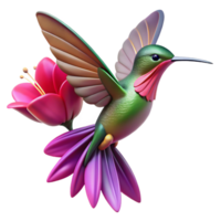 beautiful rustic A hummingbird hovering near a vibrant fuchsia flower, wings blurred in motion, soft focus, Impressionist style premium png