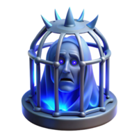 magnificent modern A tormented soul trapped within a cage of thorns, illuminated by a spectral, blue light. Depicted in a macabre, symbolic style detailed png
