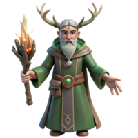 vibrant classic A wise druid with intricate tattoos and antler headdress, performing a ritual in a sacred grove. Soft, dappled forest lighting. Celtic mythology style high quality png