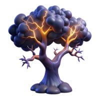 serene traditional A gnarled oak tree silhouetted against a stormy sky, lightning illuminating its branches, with a dramatic, dark fantasy style high quality png